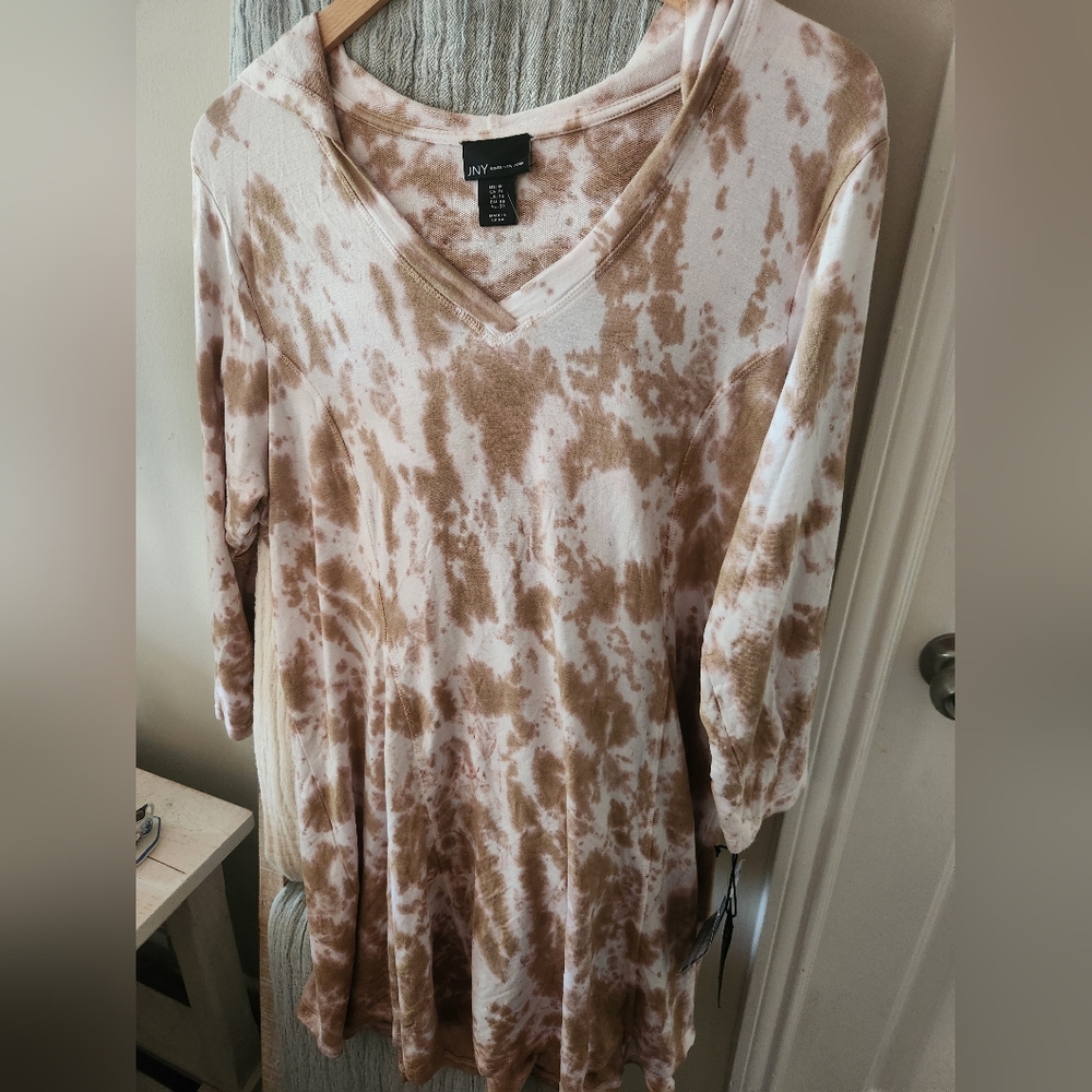 Jones New York White And Tan Tie Dye Hoodie